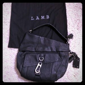 L. A. M. B. Black faux snakeskin lg shoulder bag